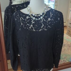 Club Monaco Elegant Black Floral Lace Blouse